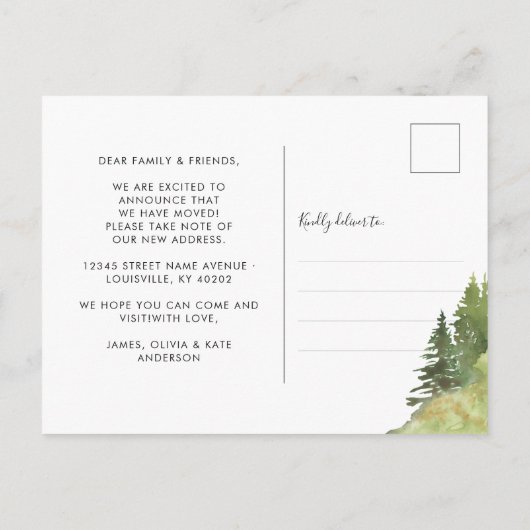 Rustic Forest Bossen We hebben New Home Moving ver Aankondigingskaart (Achterkant)