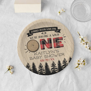 Rustic Forest Buffalo Pset Wild One Baby shower Papieren Bordje