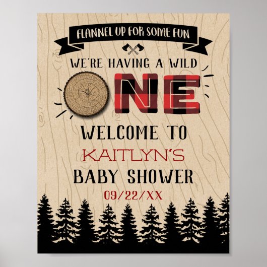 Rustic Forest Buffalo Pset Wild One Baby shower Poster (Voorkant)
