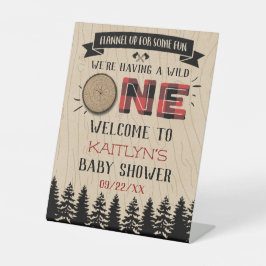 Rustic Forest Buffalo Pset Wild One Baby shower Reclamebord Met Voetstuk