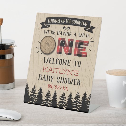 Rustic Forest Buffalo Pset Wild One Baby shower Reclamebord Met Voetstuk (Insitu)