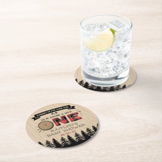 Rustic Forest Buffalo Pset Wild One Baby shower Ronde Kartonnen Onderzetter (Insitu)