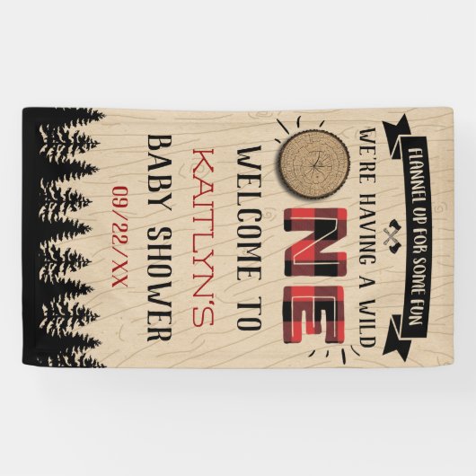 Rustic Forest Buffalo Pset Wild One Baby shower Spandoek (Horizontaal)