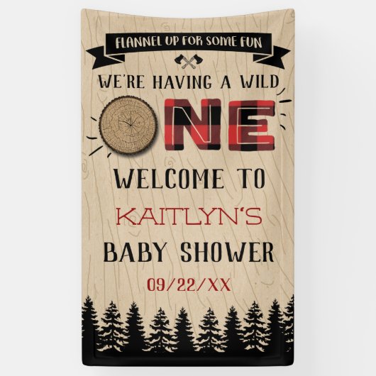Rustic Forest Buffalo Pset Wild One Baby shower Spandoek (Verticaal)