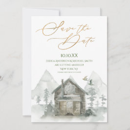 Rustic Forest Cabin Waterverf Save the Date Kaart
