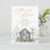 Rustic Forest Cabin Waterverf Save the Date Kaart (Staand voorkant)