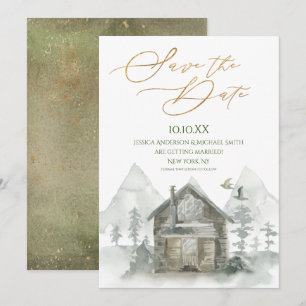 Rustic Forest Cabin Waterverf Save the Date Kaart