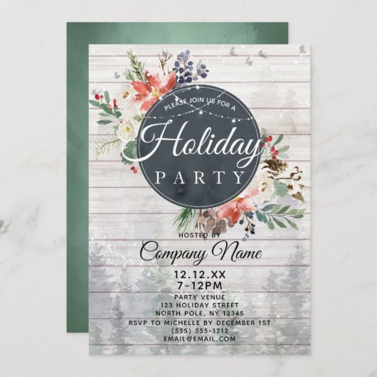 Rustic Forest Corporate Holiday Kerstfeest Kaart (Voorkant / Achterkant)