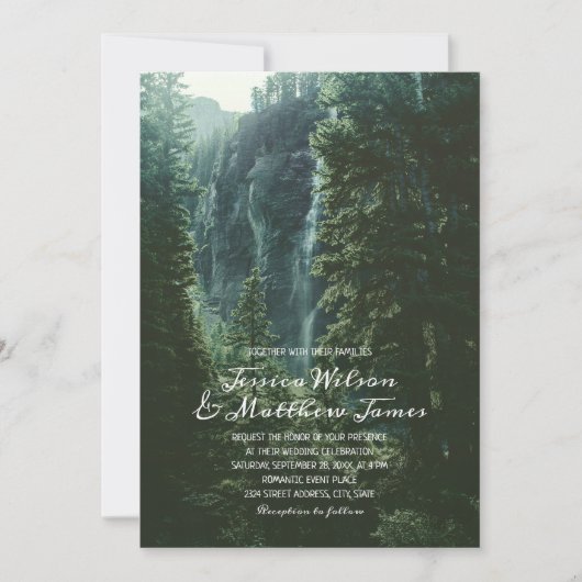 Rustic Forest Country Mountain Waterfall Wedding Kaart (Voorkant)