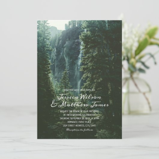 Rustic Forest Country Mountain Waterfall Wedding Kaart (Staand voorkant)