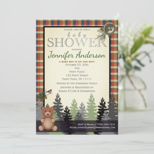 Rustic Forest Country Plaid Baby shower Beer Kaart (Staand voorkant)