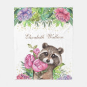 Rustic Forest Cute Floral Raccoon Fleece Deken (Voorkant)