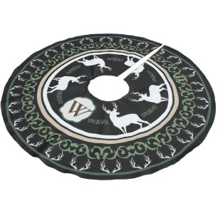 Rustic Forest Deer Silhouettes & Antlers Monogram Kerstboom Rok