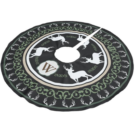 Rustic Forest Deer Silhouettes & Antlers Monogram Kerstboom Rok (Gekanteld)