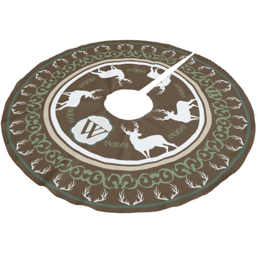 Rustic Forest Deer Silhouettes & Antlers Monogram Kerstboom Rok (Gekanteld)