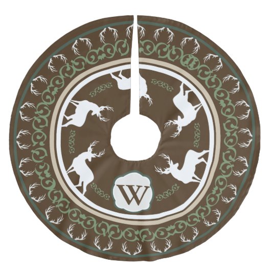 Rustic Forest Deer Silhouettes & Antlers Monogram Kerstboom Rok (Voorkant)
