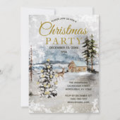Rustic Forest Deer Tree Lights Christmas Party Kaart (Voorkant)
