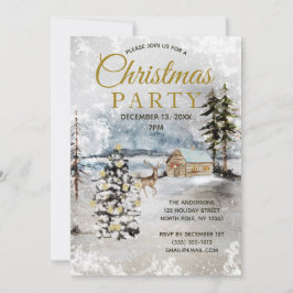 Rustic Forest Deer Tree Lights Christmas Party Kaart