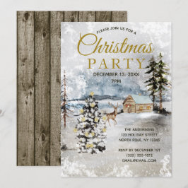 Rustic Forest Deer Tree Lights Christmas Party Kaart