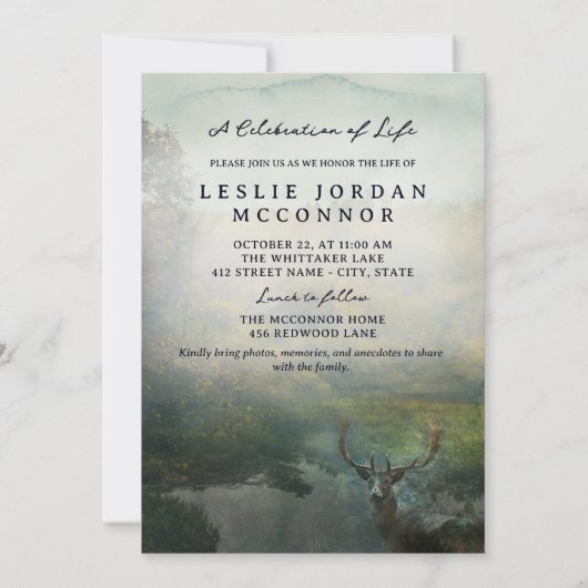 Rustic Forest Deer viering van het leven Kaart (Voorkant)