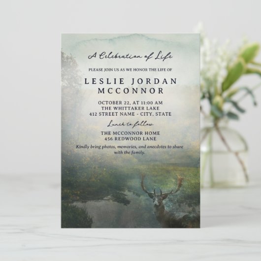 Rustic Forest Deer viering van het leven Kaart (Staand voorkant)