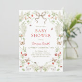 Rustic Forest Floral Bow Neutral Baby Shower Kaart (Staand voorkant)