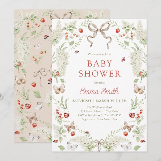 Rustic Forest Floral Bow Neutral Baby Shower Kaart (Voorkant / Achterkant)