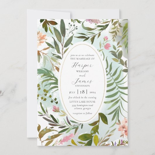 Rustic Forest Floral Greenery Wedding Invitation Kaart (Voorkant)