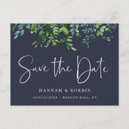 Rustic Forest Foliage Navy Blue Save the Date Aankondigingskaart