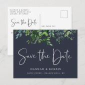 Rustic Forest Foliage Navy Blue Save the Date Aankondigingskaart (Voorkant / Achterkant)
