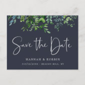 Rustic Forest Foliage Navy Blue Save the Date Aankondigingskaart (Voorkant)