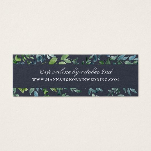 Rustic Forest Foliage Navy Wedding Website RSVP Mini Visitekaartjes (Voorkant)