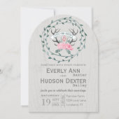 Rustic Forest Garland Antler Barn Wood Wedding Kaart (Voorkant)