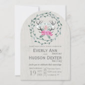 Rustic Forest Garland Antler Barn Wood Wedding Kaart (Voorkant)