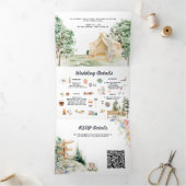 Rustic Forest Glamping bruiloft drievoudige uitnod Drieluik Uitnodiging (Binnen)