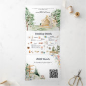 Rustic Forest Glamping bruiloft drievoudige uitnod Drieluik Uitnodiging (Binnen)