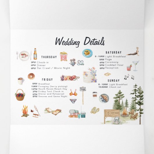 Rustic Forest Glamping Wedding Tri-Fold Invitation Drieluik Uitnodiging (Binnenkant midden)