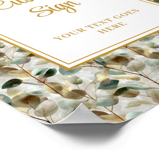 Rustic Forest Green Gold Bladeren Huwelijk Custom Poster (Hoek)