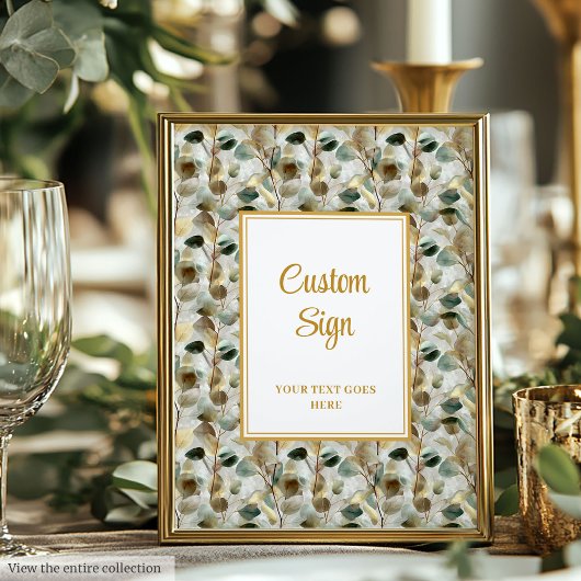 Rustic Forest Green Gold Bladeren Huwelijk Custom Poster