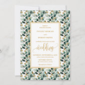 Rustic Forest Green Gold Greenery Huwelijksuitnodi Kaart (Voorkant)