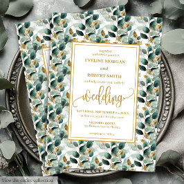 Rustic Forest Green Gold Greenery Huwelijksuitnodi Kaart