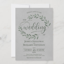 Rustic Forest Green Leaves Elegant Gray Wedding Kaart