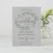 Rustic Forest Green Leaves Elegant Gray Wedding Kaart (Staand voorkant)