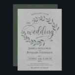 Rustic Forest Green Leaves Elegant Gray Wedding Kaart<br><div class="desc">These beautiful wedding uitnoation features a rustic design with sprigs of rust forest green colored leaves and modern script lettering on a marbled gray colored background. Sophisticated,  classiy,  and chic,  these uitnoes are perfect for outdoor ceremony.</div>