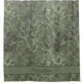 Rustic Forest Green Leaves Monogram Familienaam Douchegordijn (Voorkant)