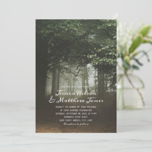 Rustic Forest Green Trees Summer Country Wedding Kaart (Staand voorkant)