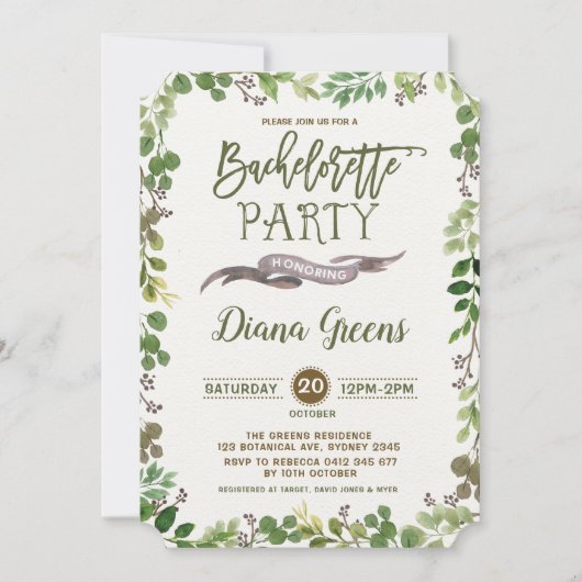 Rustic Forest Greenery Bachelorette Party Uitnodig Kaart (Voorkant)