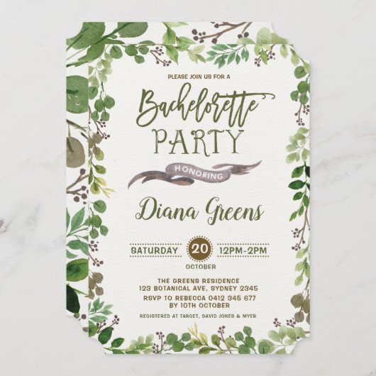 Rustic Forest Greenery Bachelorette Party Uitnodig Kaart (Voorkant / Achterkant)
