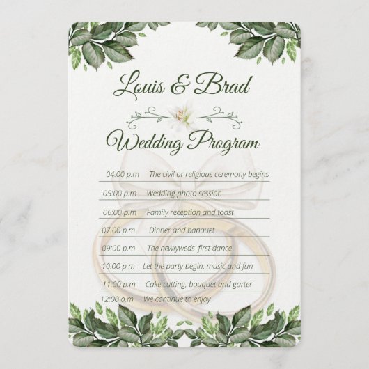 Rustic Forest Greenery Floral Wedding Program Card Programmakaart (Voorkant)