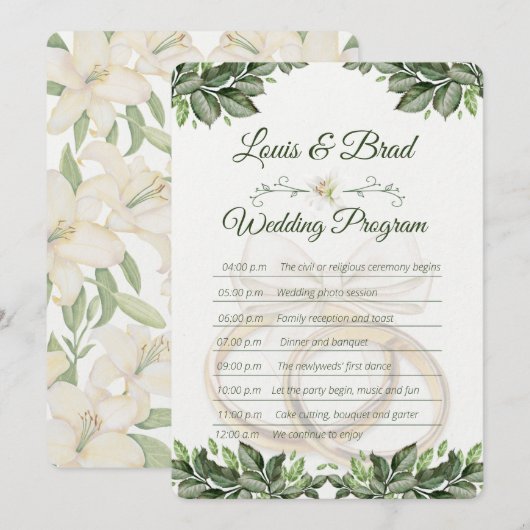 Rustic Forest Greenery Floral Wedding Program Card Programmakaart (Voorkant / Achterkant)